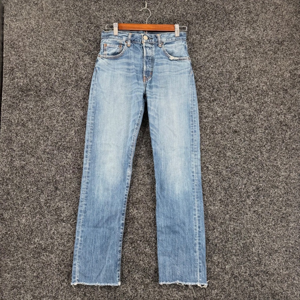 Moussy Vintage High Waisted Straight Leg Raw Hem Jeans Blue 25 025ESC11-2620